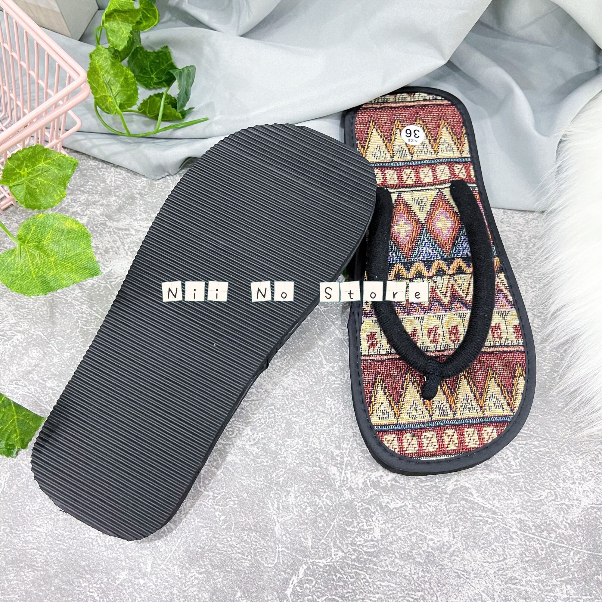 [ND016] Dép thổ cẩm đỏ quai kẹp