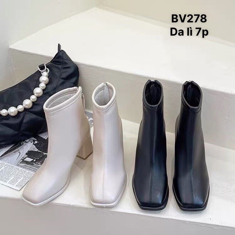 Boot nữ gót vuông 7p da lì, có lót lông Bv278