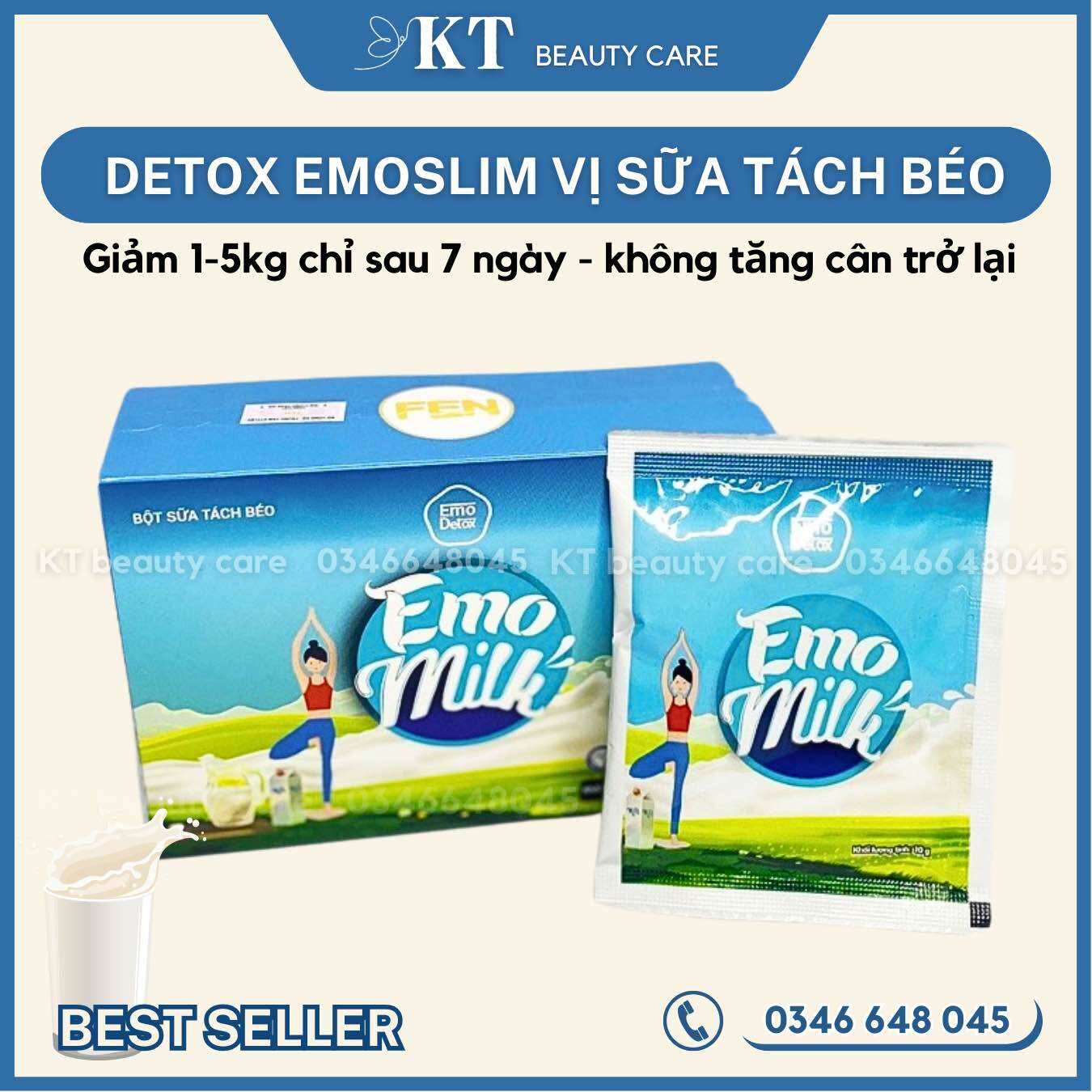 Freeship max emo detox sữa tách béo emoslim giảm cân emo milk chính hãng freeship sữa tách béo giảm cân emoslim bổ sung collagen kt beauty care