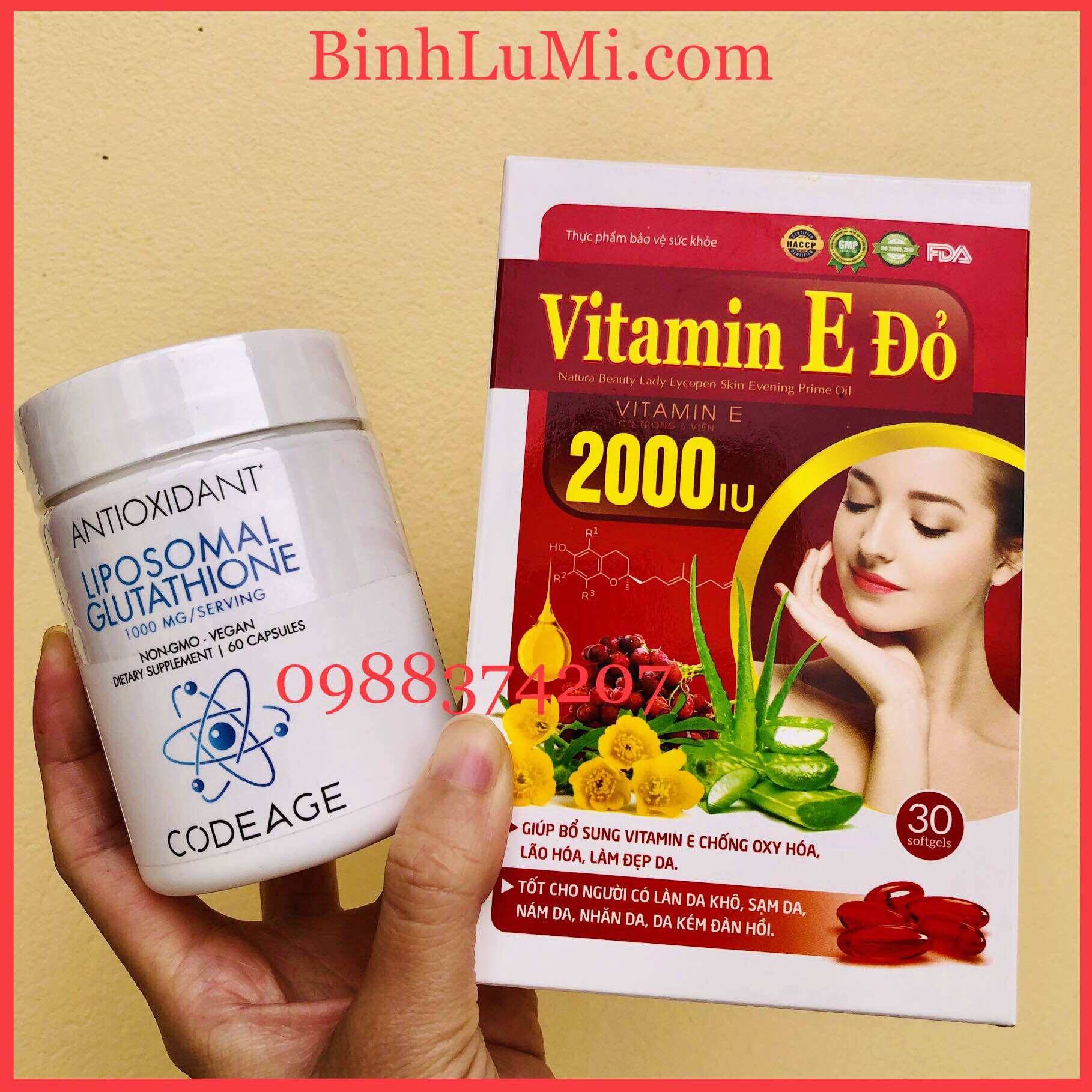 Vitamin e đỏ tặng Liposomal glutathione 1000mg codeage ( chính hãng công ty đủ tem)