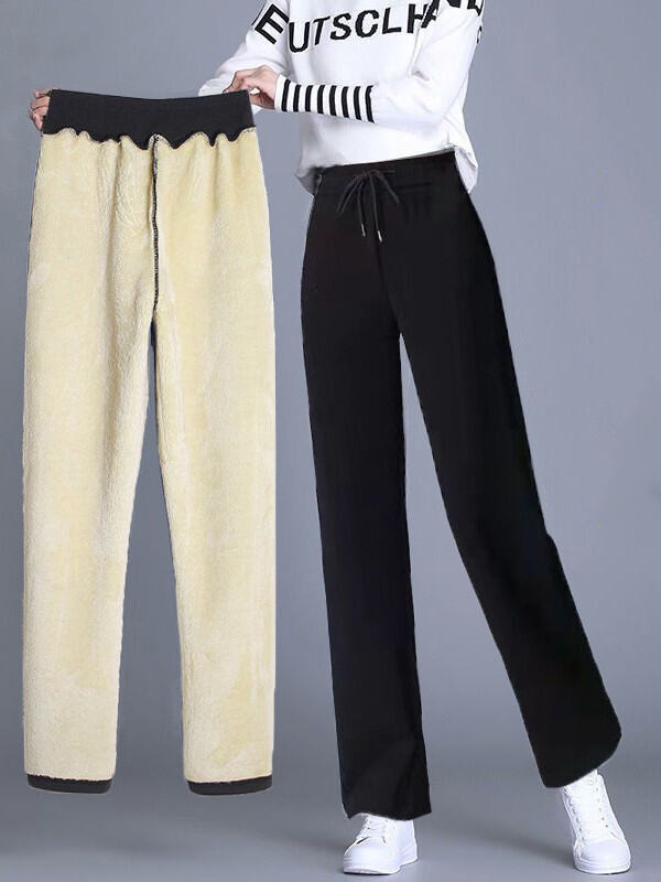 Quần Thể Thao Nữ Ống Đứng Dày Lót Lông Cừu Rộng Rãi Thường Ngày Quần Nỉ Thời Trang Thu Đông Mới Về Quần Dài