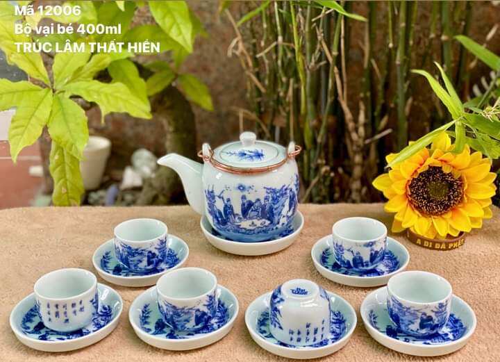 Bộ ấm chén Bát Tràng- Trúc lâm thất hiền
