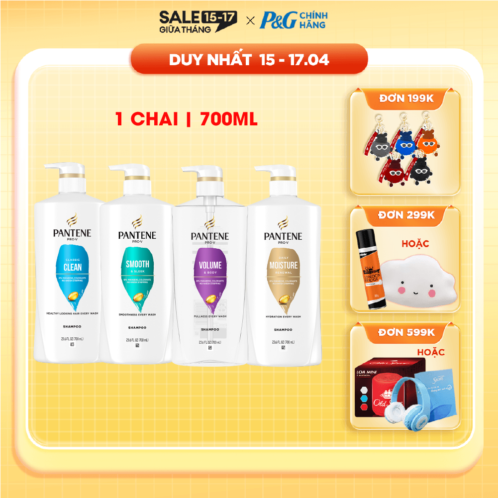 Dầu Gội PANTENE Nhập Khẩu Mỹ Hương Moisture Renewal/ Sheer Volume/ Smooth & Sleek/ Classic Clean Chai 700ML