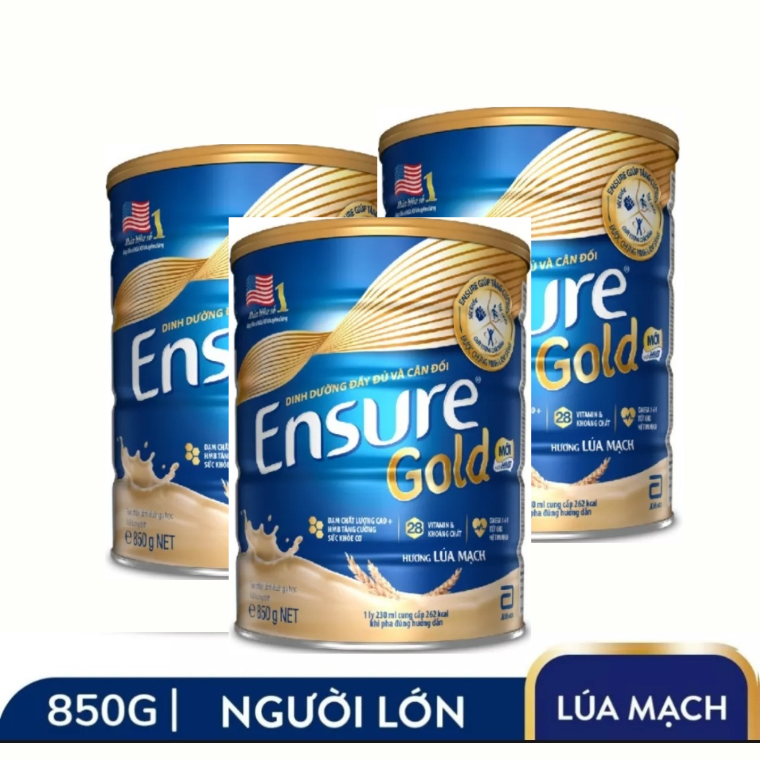 Combo 3 Hộp Sữa Ensure Gold 850g - Hương Lúa Mạch