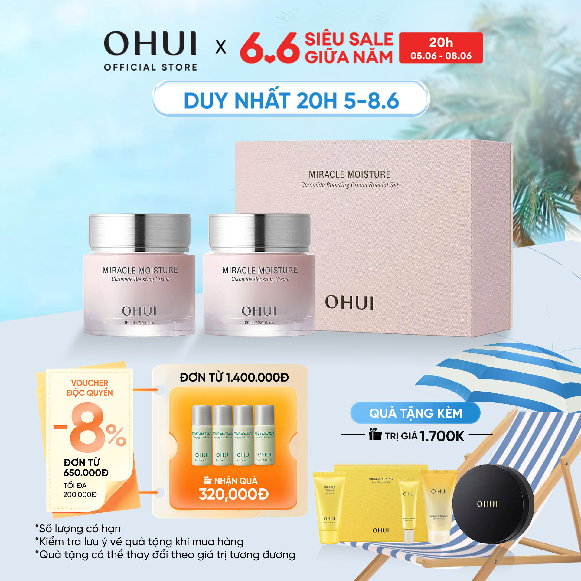 Kem dưỡng ẩm mịn mượt căng sáng da OHUI Miracle Moisture Cream 60ml+60ml