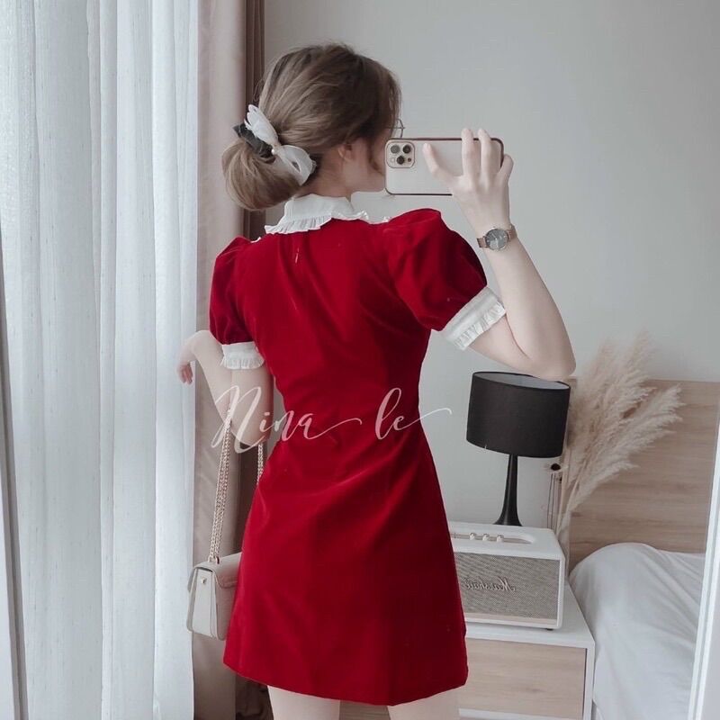 (SHOP BIGSIZE NỮ 50KG ĐẾN 90kg) đầm nhung cổ ren hoạ tiết