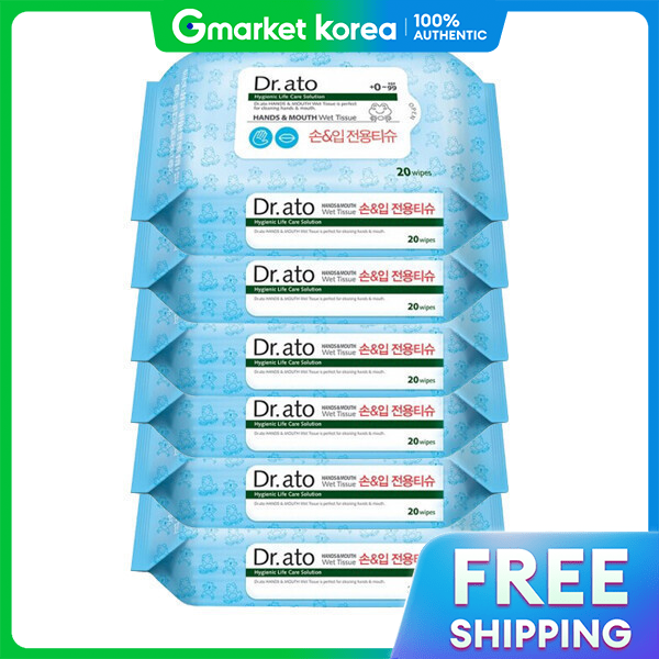 Dr.Ato | Dr. Ato Portable Hand Mouth Wipes, 20 Sheets, 6 Packs Giá  343,900 Đồng*Miễn phí vận chuyển