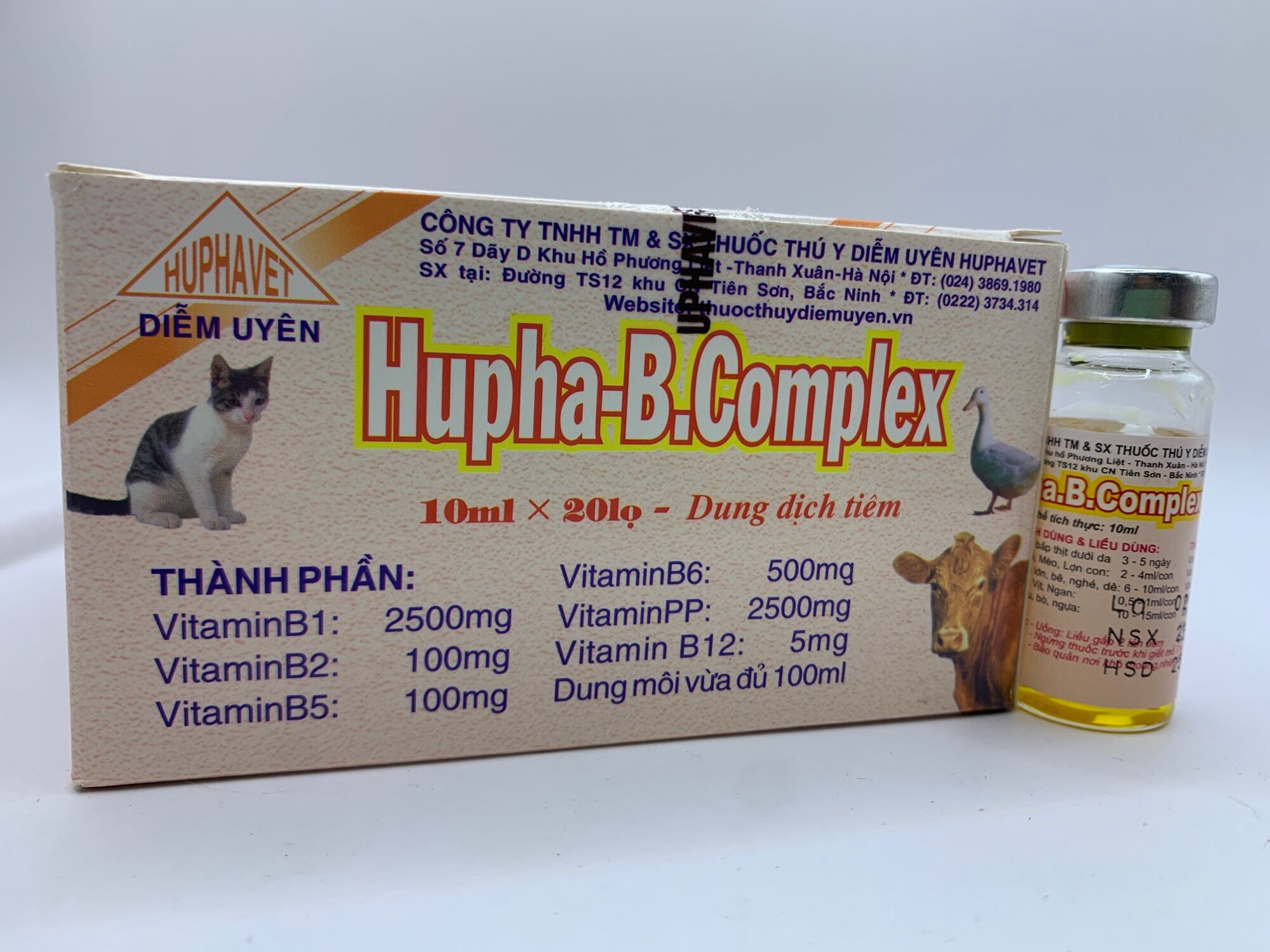 Hupha B.Complex 10ml - bổ sung vitamin nhóm B - da lông mượt, tăng trọng, tăng sức đề kháng cho gia súc, gia cầm, chó mèo