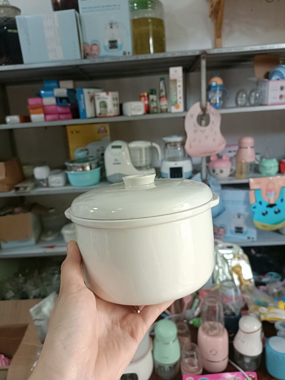 Thố sứ, nắp sứ nồi nấu cháo chậm 1L