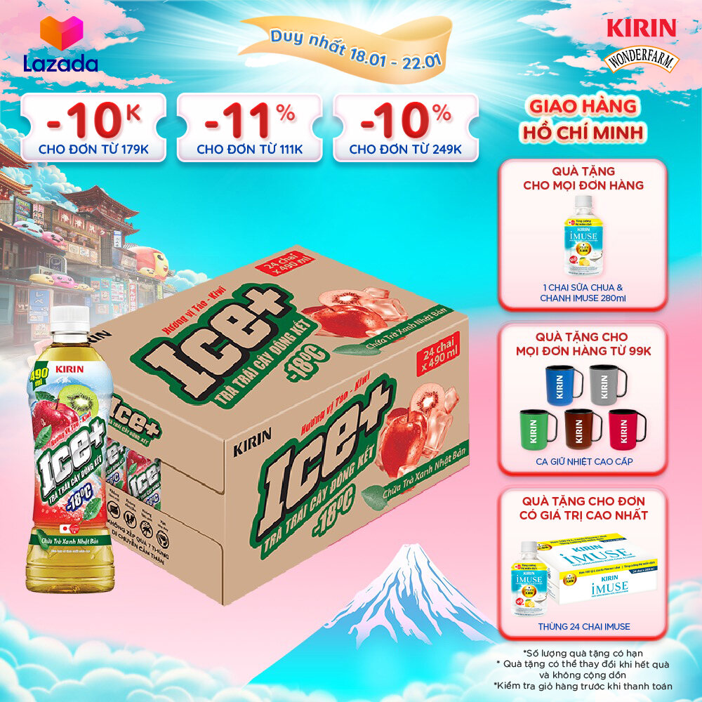 [Duy nhất 25.02 - 28.02]  [Giao hàng Hồ Chí Minh] 1 Thùng - KIRIN Ice+ Trà Trái Cây Đông Kết - 18 độ C Hương Vị Táo - Kiwi