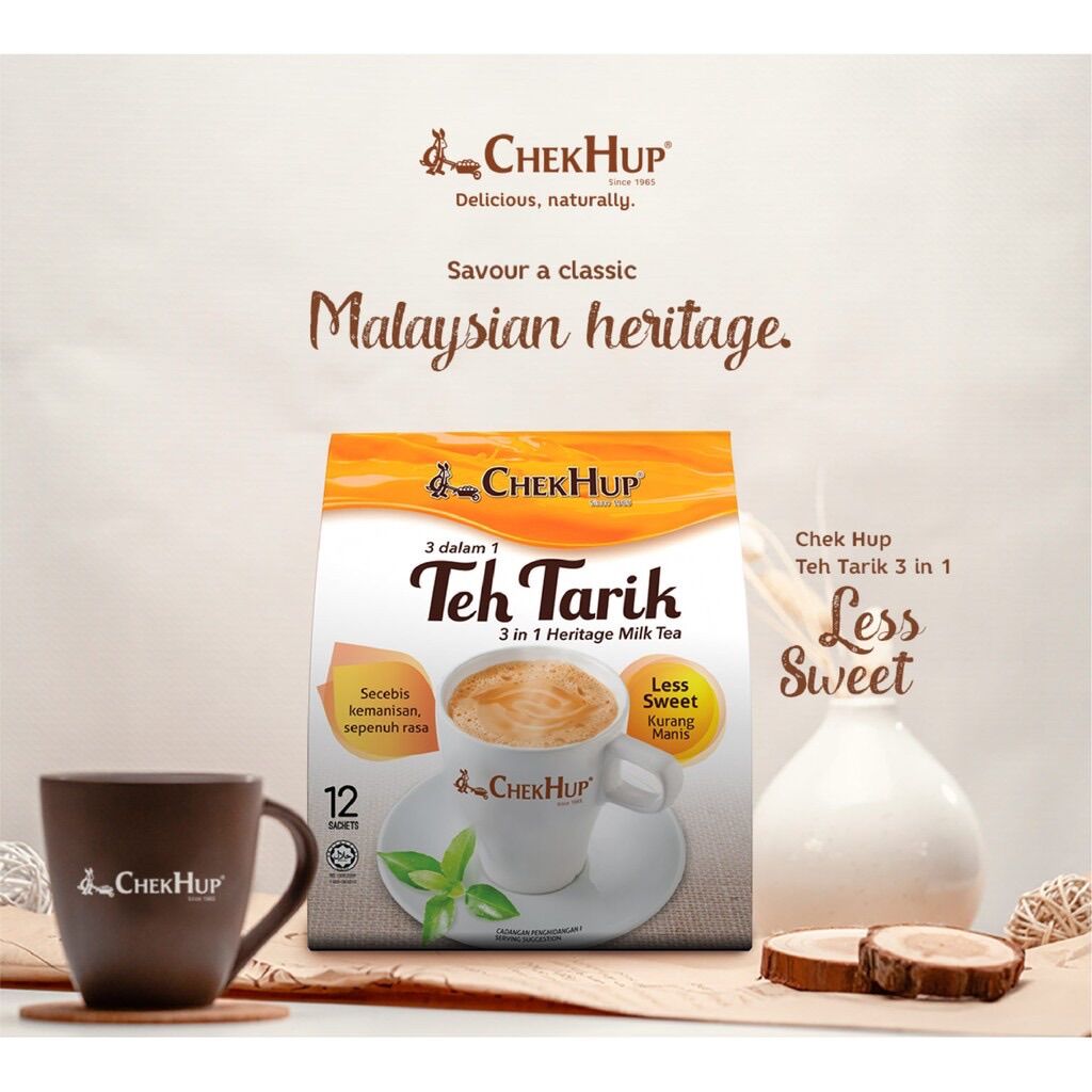 Trà sữa hòa tan 3in1 chek hup teh tarik milktea less sweet - ít ngọt