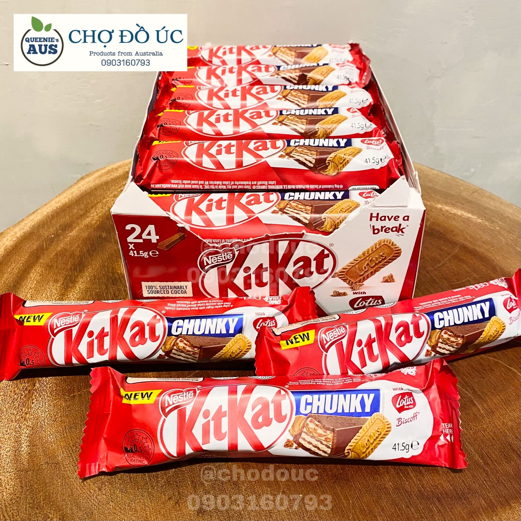 KitKat New 2022 -  Chunky with Lotus Biscoff - Bánh xốp KitKat phủ chocolate nhân bánh quy Lotus Bis