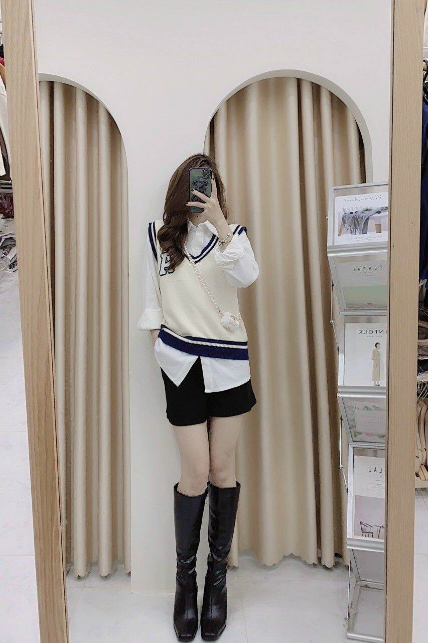 Áo len gile nữ - trơn viền