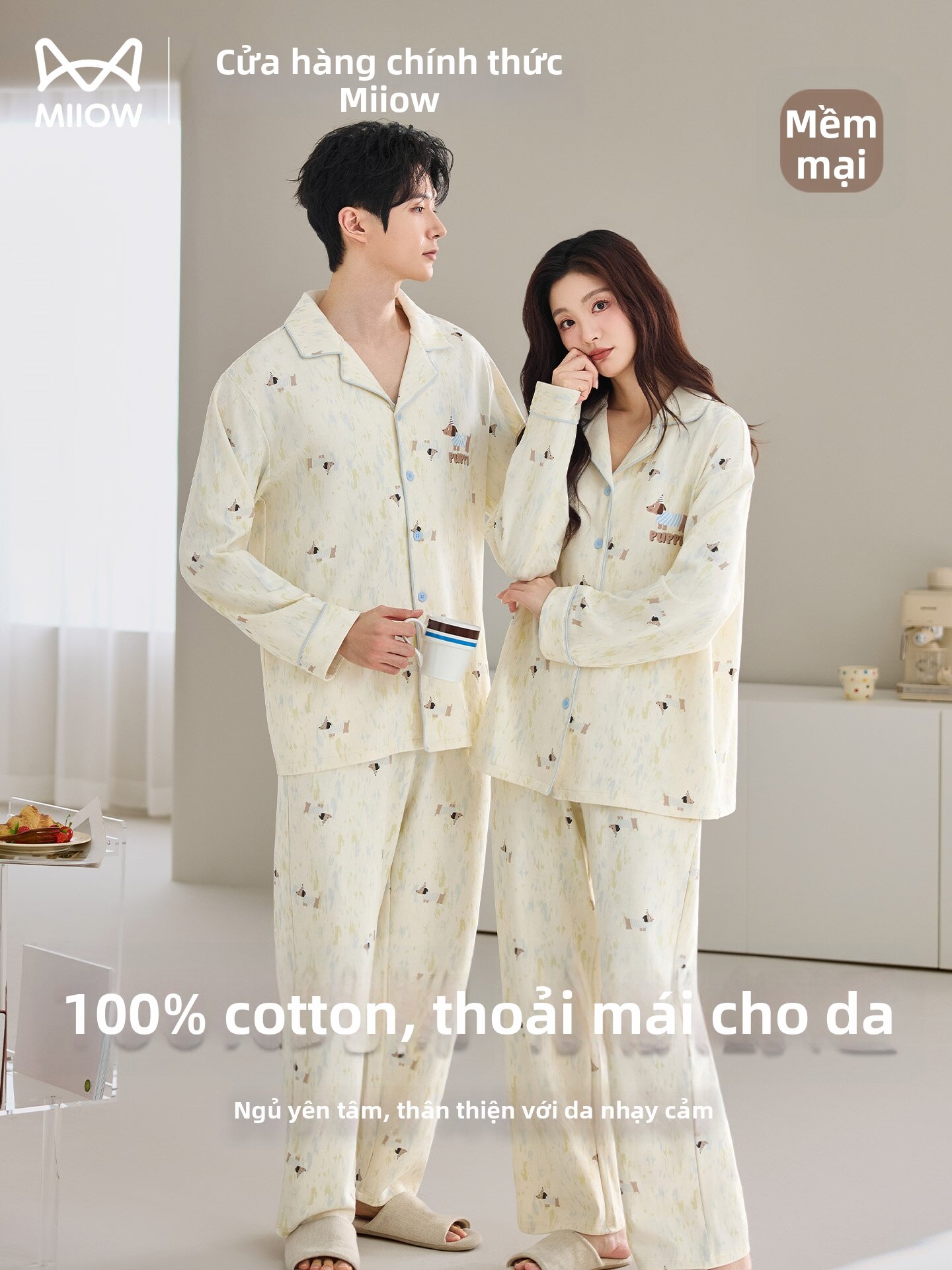 MiiOW | Cotton Couples Sleepwear Set Cartoon Stylish for Home and Outdoor Wear Spring and Autumn Giá 697,000 Đồng*Miễn phí vận chuyển