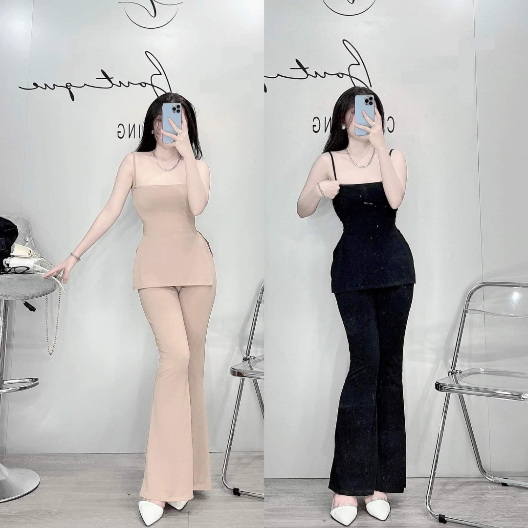 Set áo xẻ tà quần ống loe