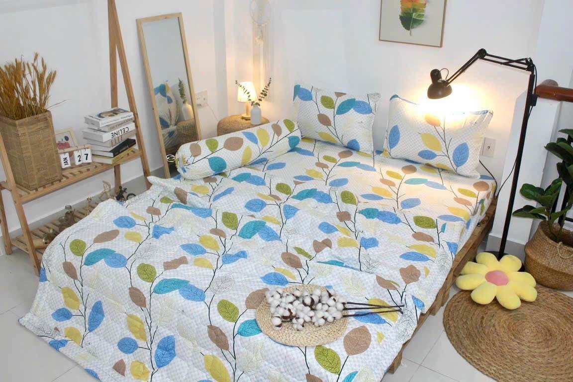 Bộ ga gối - chăn/mền cotton thắng lợi chính hãng - lá