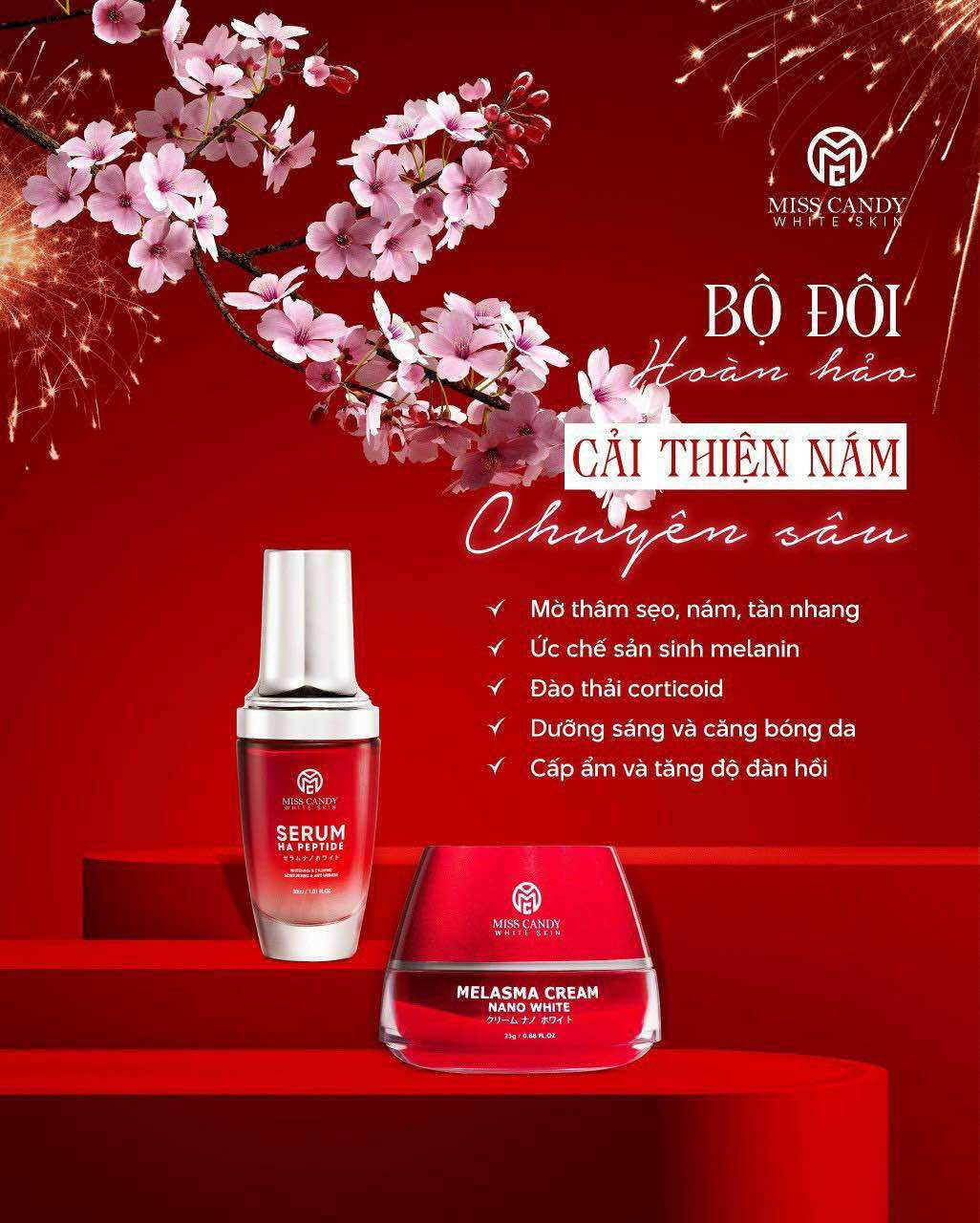 Cập đôi hoàng hảo kem nám sâm nhung 25g, serum phân tử ha huyết thanh peptide 30ml