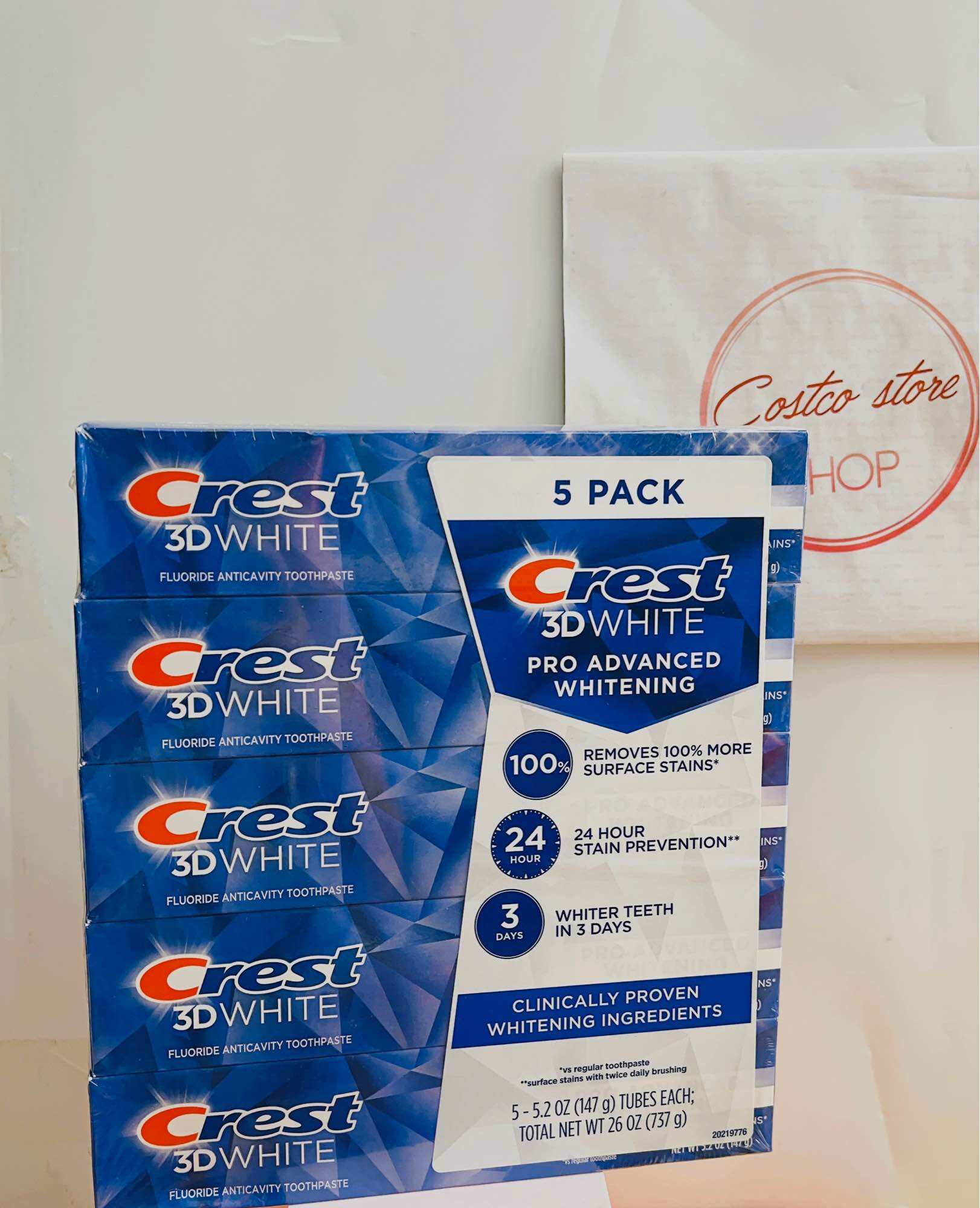 Kem đánh răng crest 3D white advanced 147g date 2027 sét 5 cây