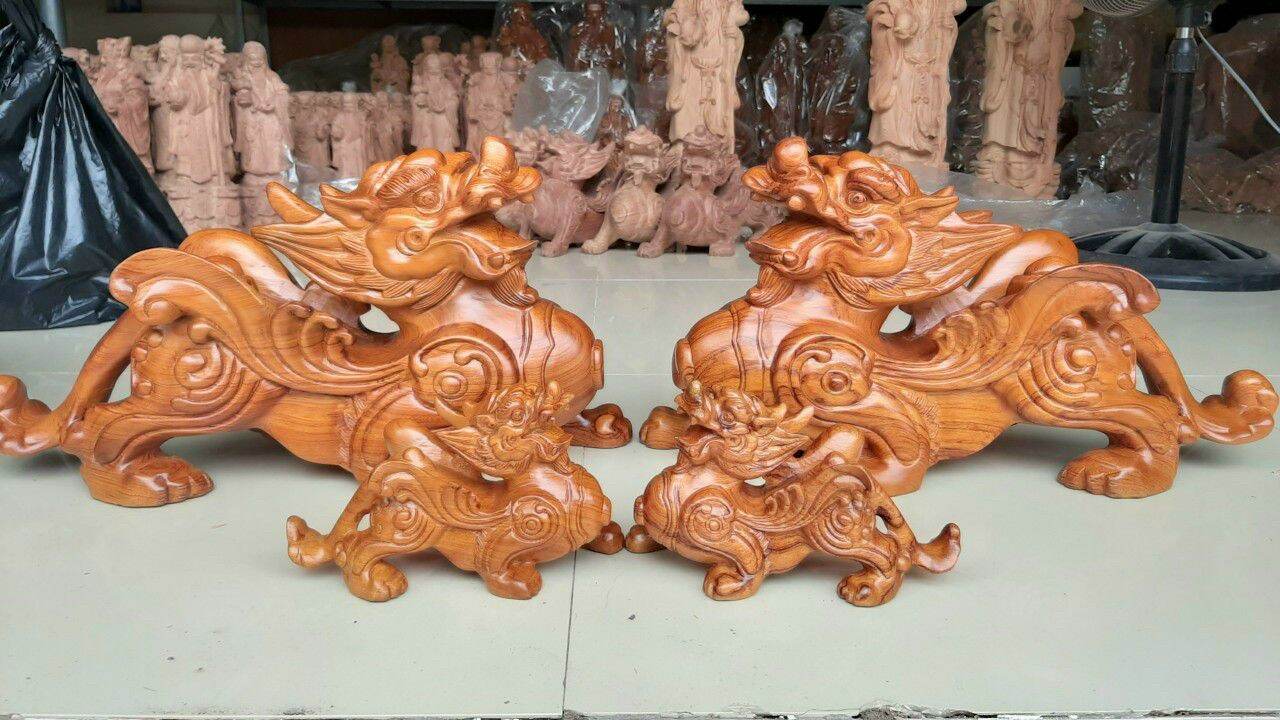 Cặp tỳ hưu phong thủy bằng gỗ bách xanh
