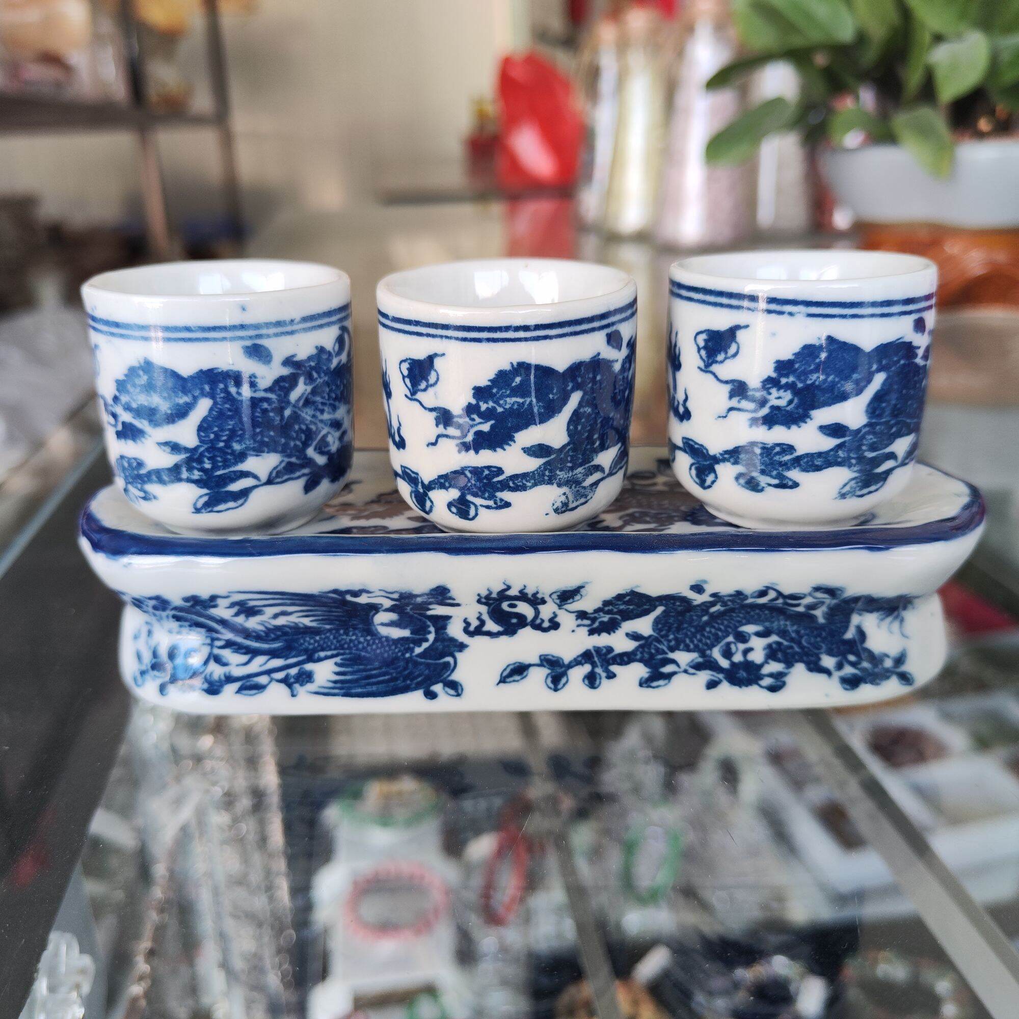 Bộ 3 Chén Thờ Cúng - Bộ Kỷ 3 Chén Men Lam