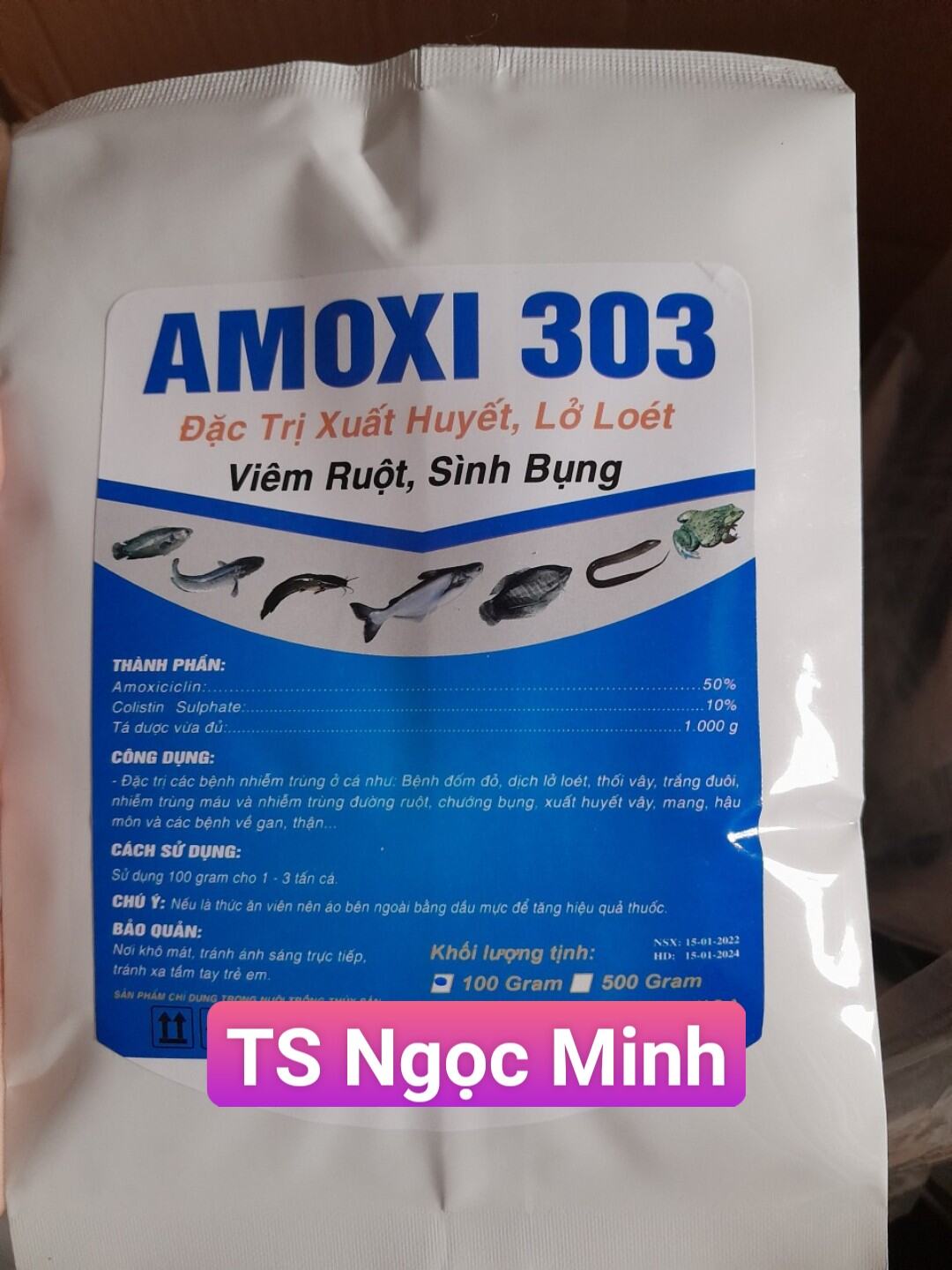 [Gói 100g] AMOXI 303 Đ.ă.c tri xuất huyết, lở loét, viêm ruột, sình bụng, hiệu quả với các loại Cá, 