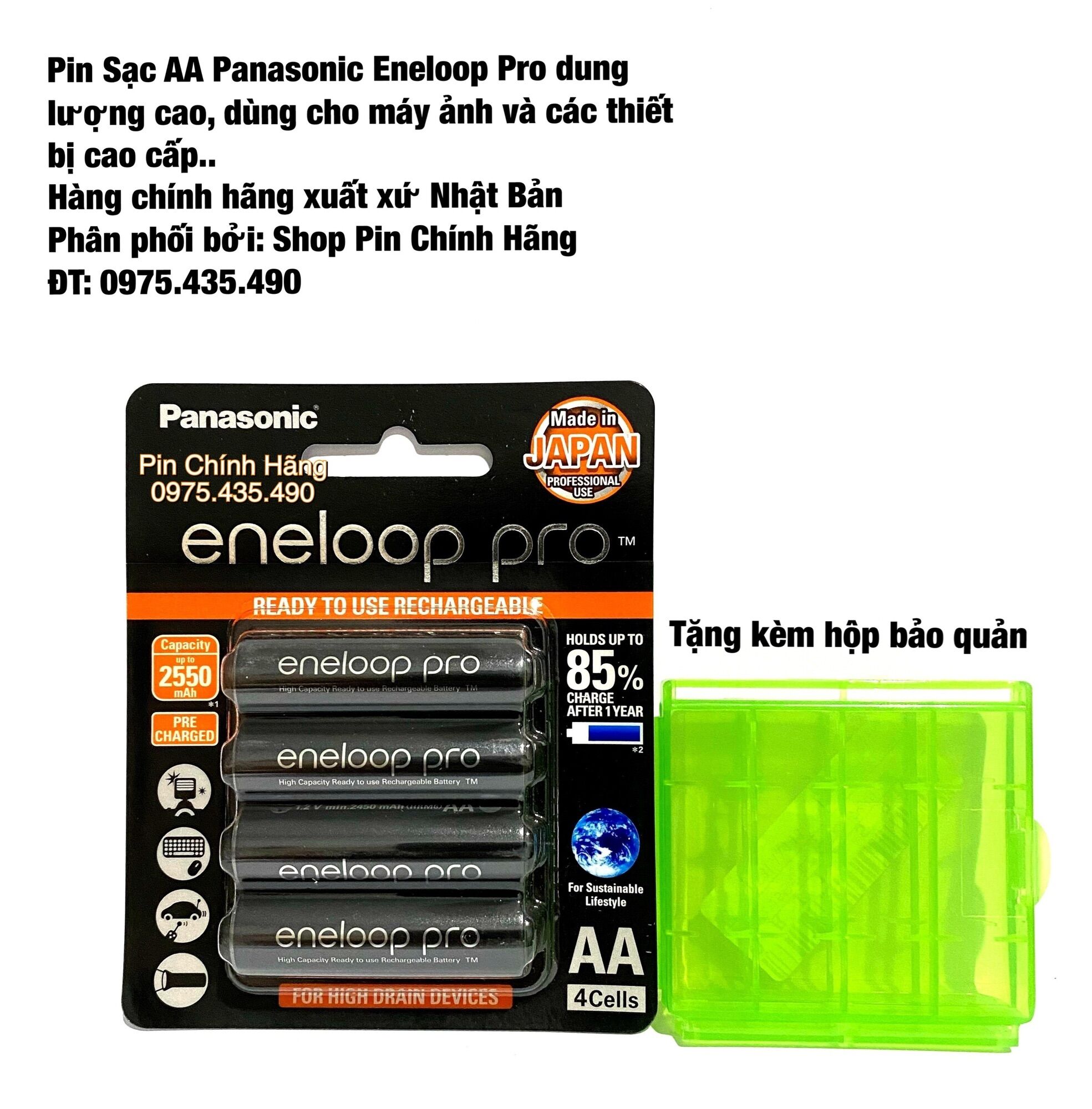Pin sạc aa eneloop pro panasonic bk-3hcce/4b vỉ 4 viên hàng chính hãng made in japan