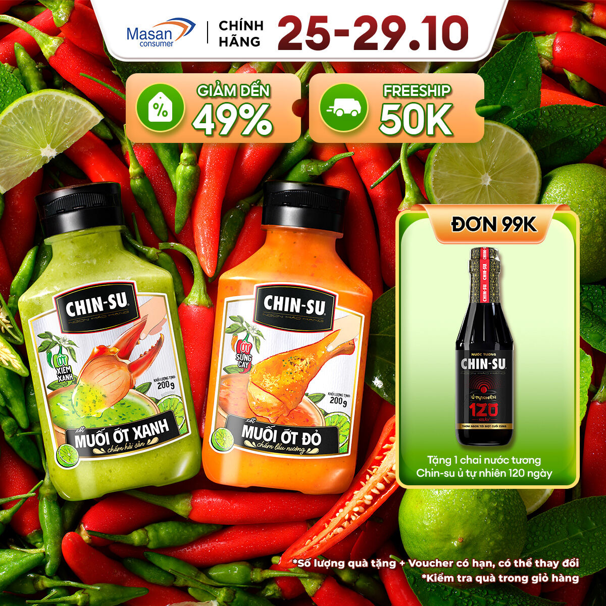 [11.11-13.11 Voucher 18% CHO ĐƠN TỪ 199K]Combo Xốt Muối Ớt Xanh - Muối Ớt Đỏ Chin-Su Chai X 200Gr