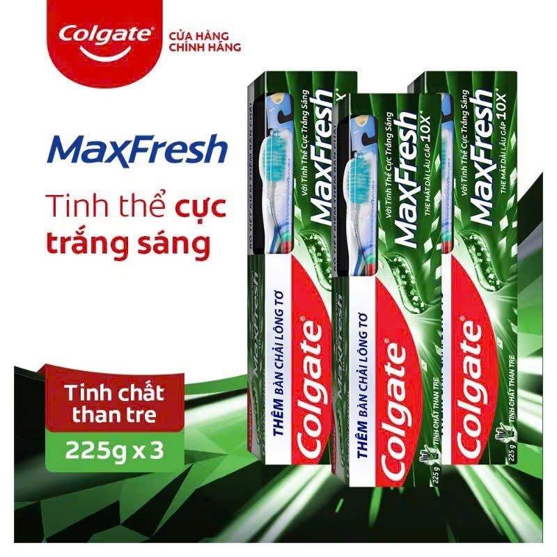 Kem đánh răng colgate maxfresh bạc hà(3 cây x225g) tặng bàn chải