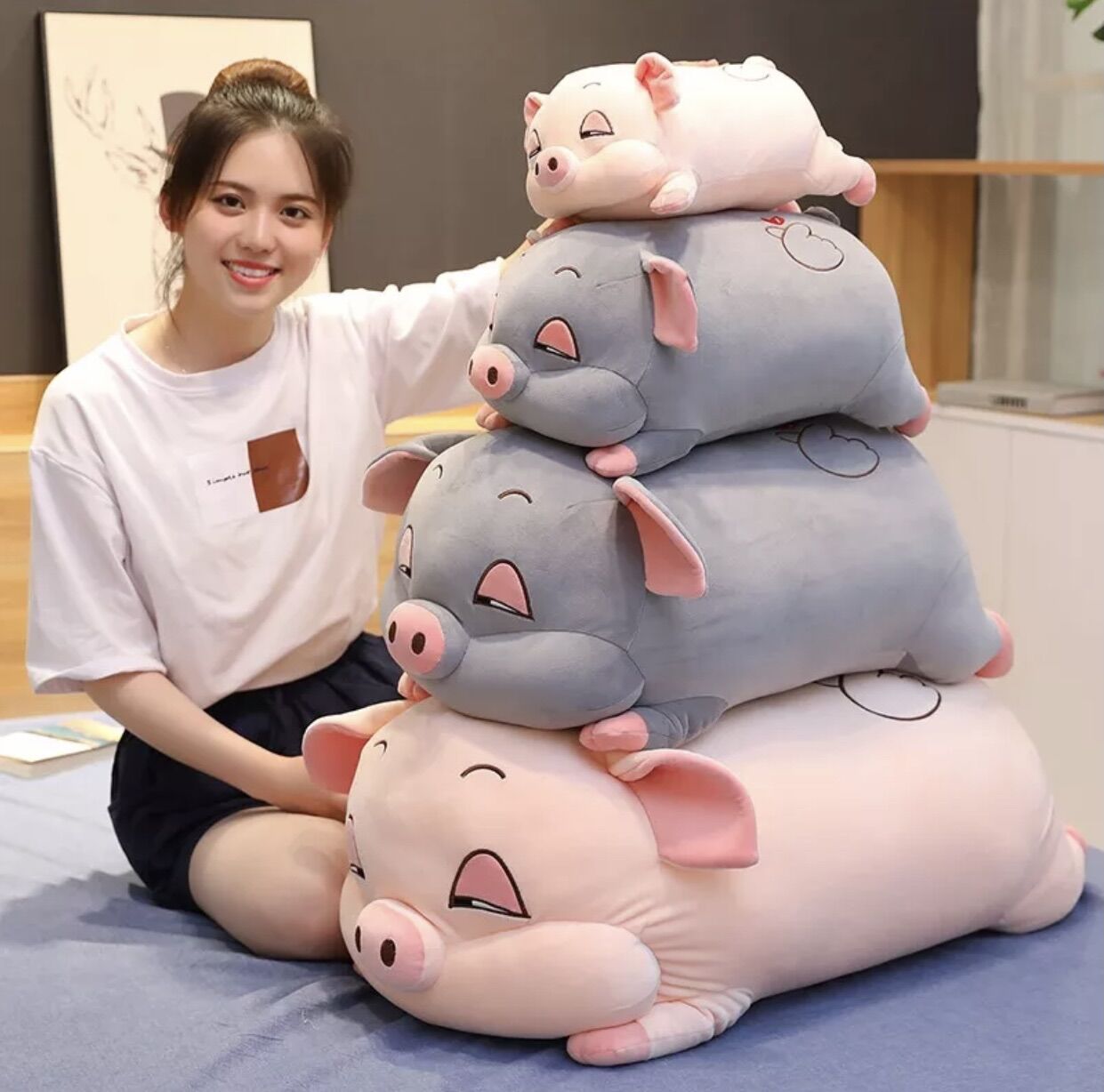 Gấu bông heo phê cần, heo mắt híp lợn ngủ đờ đẫn quà tặng ý nghĩa đáng yêu chất liệu bông gòn cao cấp kích thước 35cm -110cm