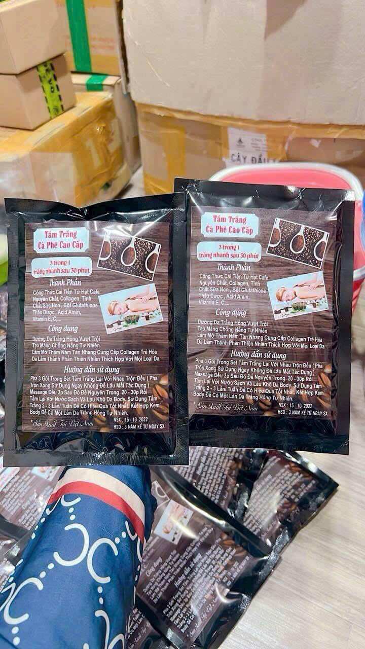 Tắm trắng cafe cao cấp 2 màu túi đen và vàng