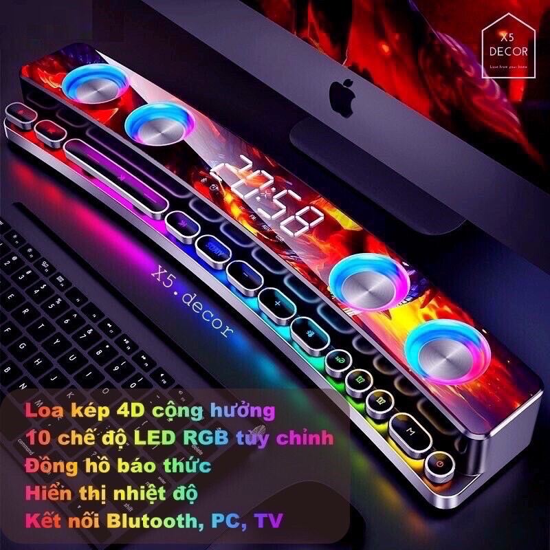 Loa Bluetooth LED RGB quang phổ 10 chế độ Led cao cấp - Tích hợp Đồng hồ + Nhiệt độ, Kết nối PC, TV - Soaiy SH39 cao cấp