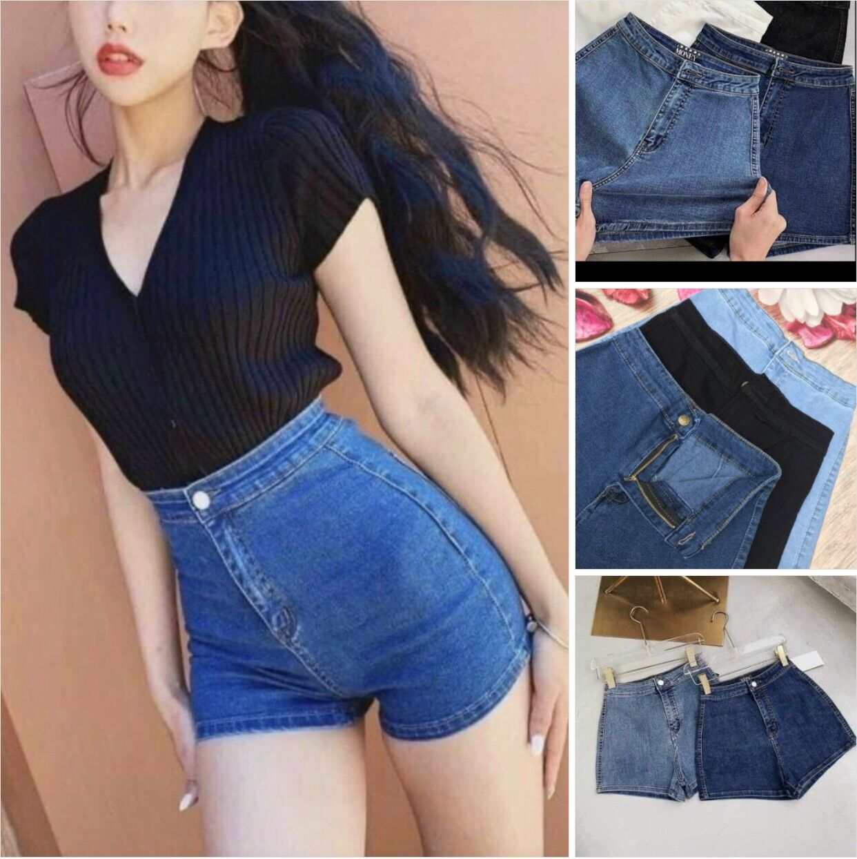 💥quần sóc bò xịn cạp cao qua rốn hách dáng