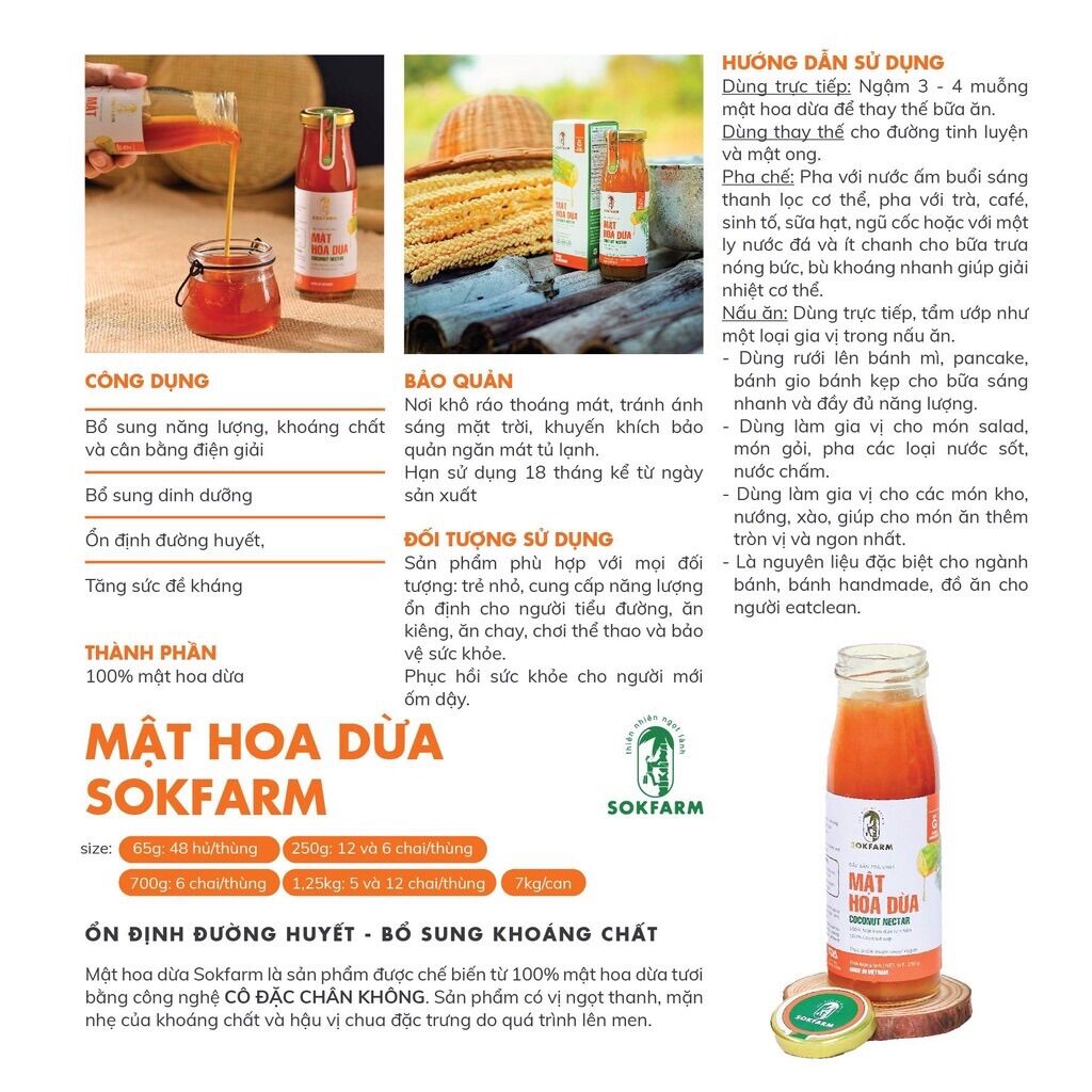 Mật Hoa Dừa Sokfarm - Đặc Sản Trà Vinh (Chai 65gr)