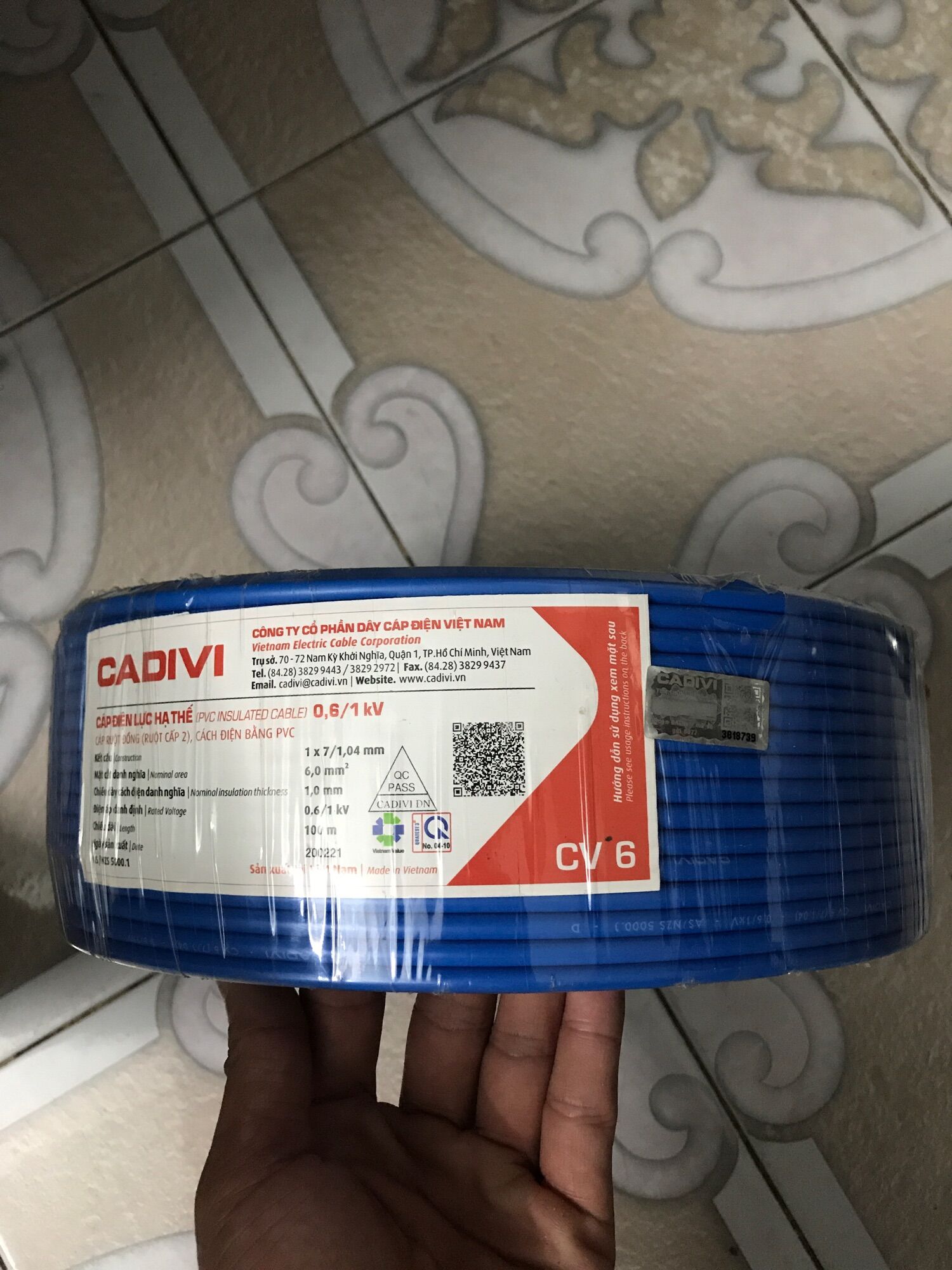 Dây điện Cadivi 6.0 đơn 7 sợi (cuộn 100 mét)