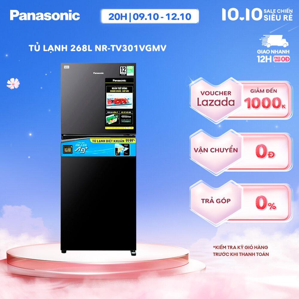 [Trả góp 0%] Tủ lạnh Panasonic Inverter 268 lít NR-TV301VGMV - Diệt khuẩn 99.99% - Ướp lạnh nhanh - 