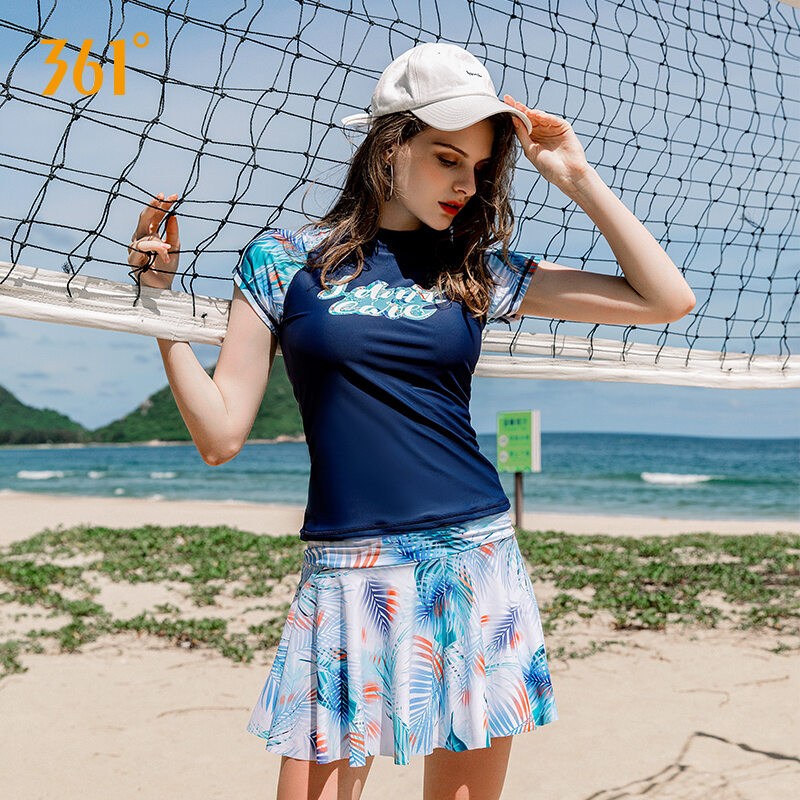 361 độ nữ one piece đồ bơi thermal spa保守遮肚设计时尚泳装短袖运动健身游泳衣2024年新款