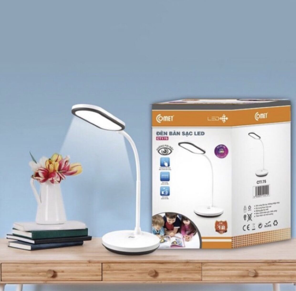 Đèn bàn sạc Comet 3 chế độ trắng, trung tính, vàng