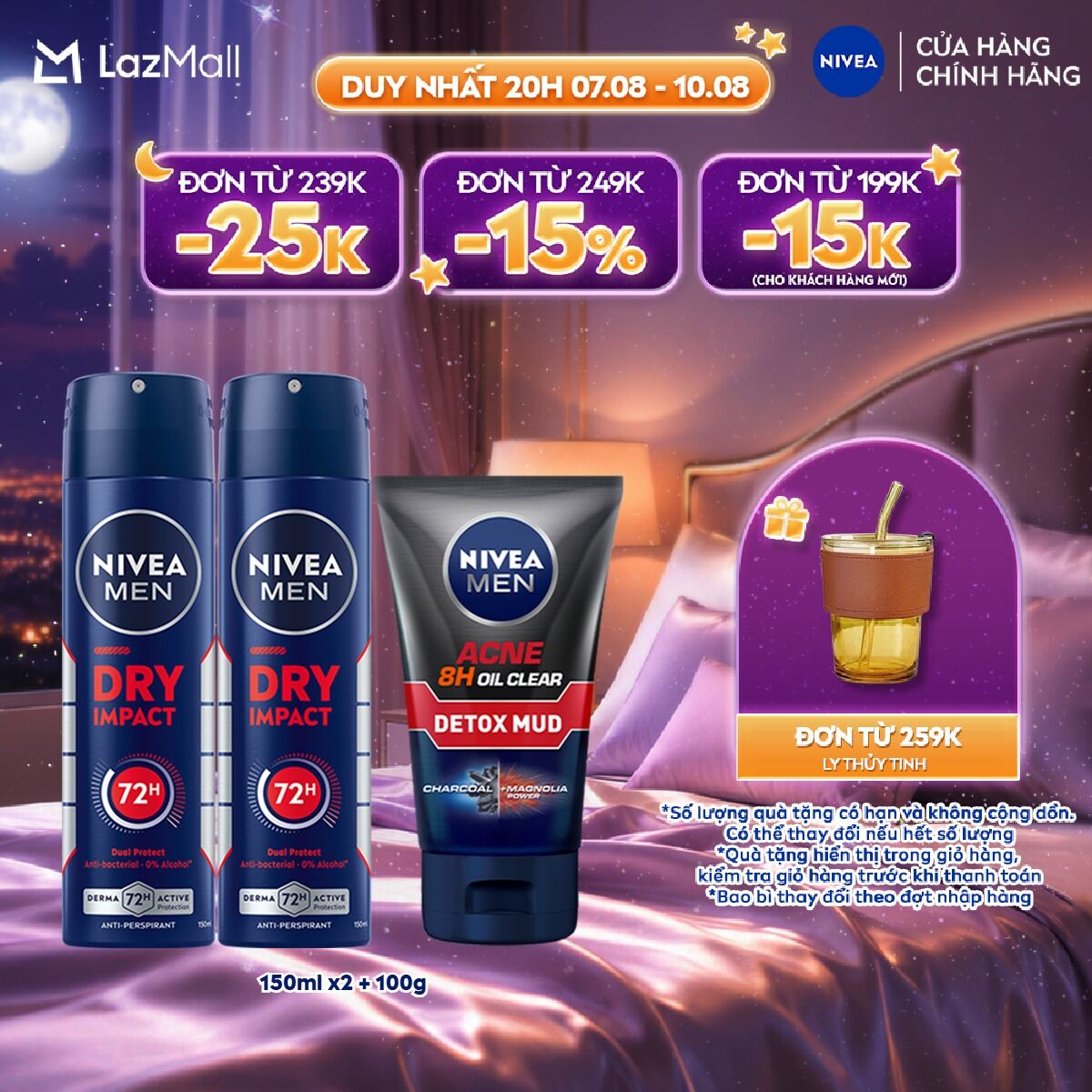 Bộ 3 Sản Phẩm Gồm 2 Xịt Ngăn Mùi NIVEA MEN Khô Thoáng (150 ml) - 81602x2 + Sữa Rửa Mặt NIVEA MEN Bùn Khoáng Kiểm Soát Nhờn | Ngừa Mụn | Sạch Sâu (100 g) - 83940