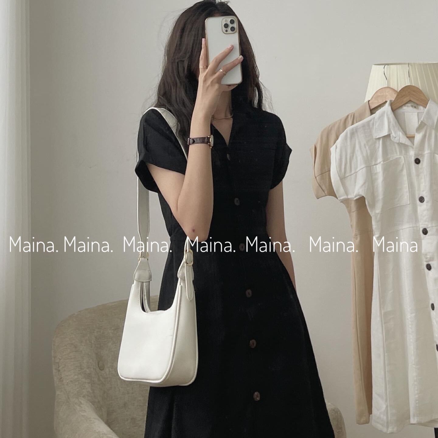 Váy sơ mi chất linen cúc thật - Đầm công sở dáng A 3 màu xinh
