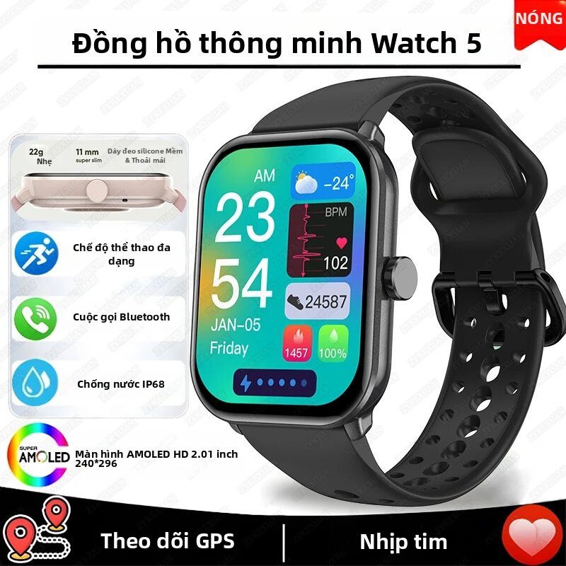Đồng Hồ Thông Minh 5 Thiết Bị Theo Dõi GPS Máy Đo Nhịp Tim Màn Hình HD AMOLED Cuộc Gọi Bluetooth Đồng Hồ Thể Thao Chống Nước Dành Cho Nam Và Nữ