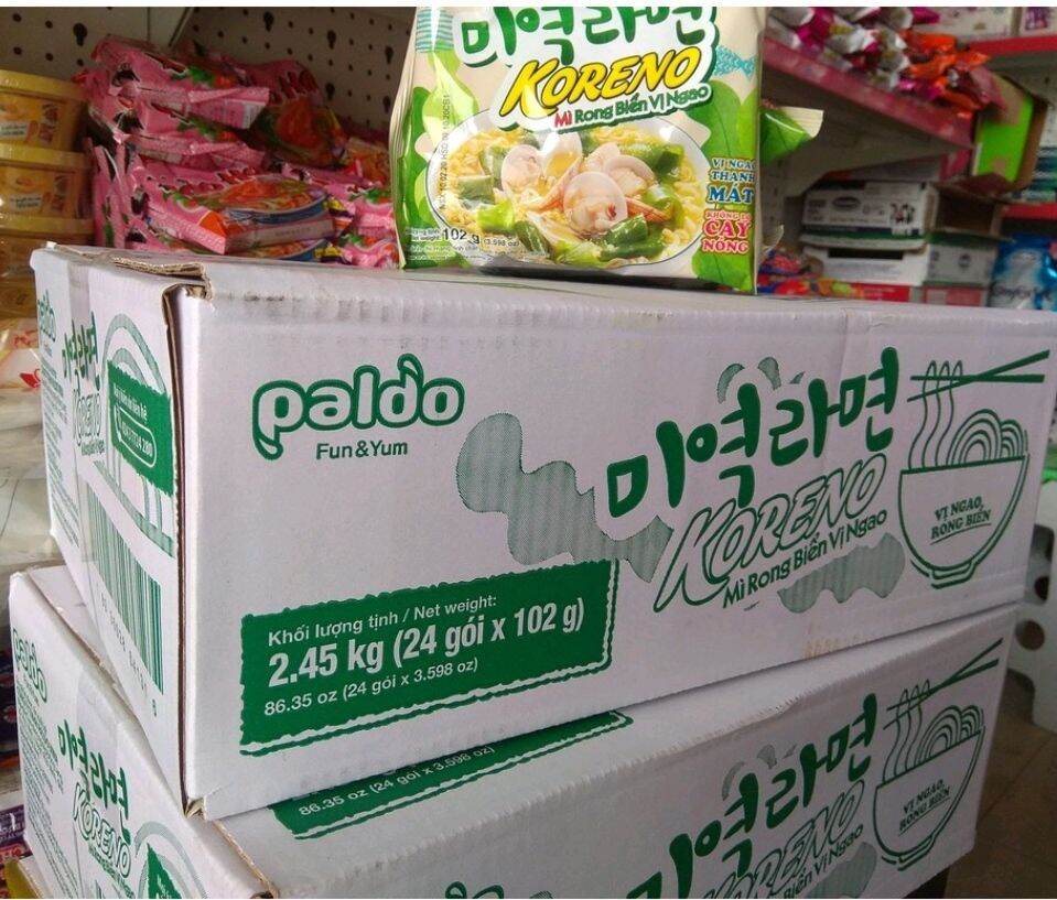 Thùng 24 gói mì rong biển vị ngao Koreno gói 102g