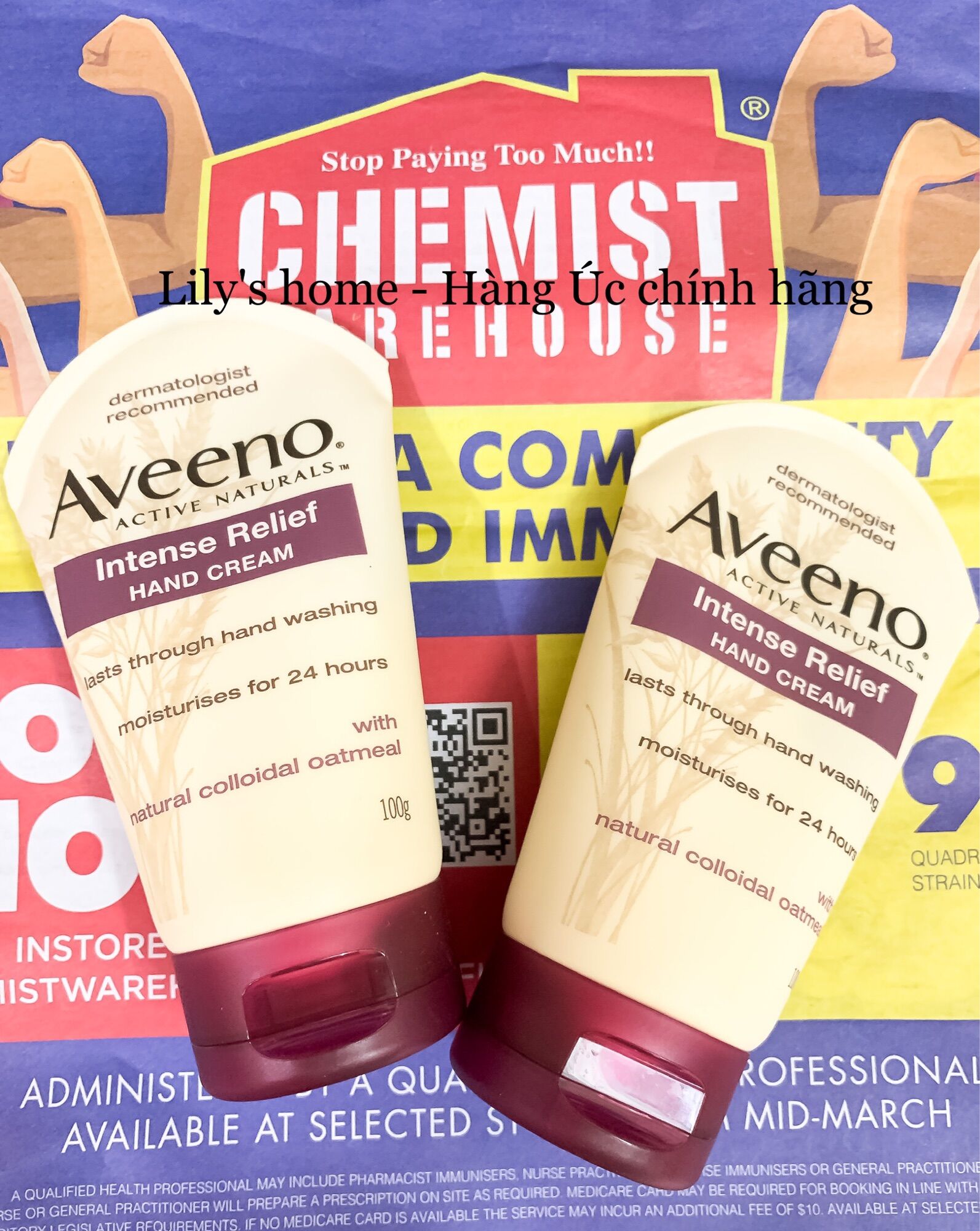 Aveeno, Kem dưỡng da tay không mùi Aveeno Intense Relief Hand Cream 100g