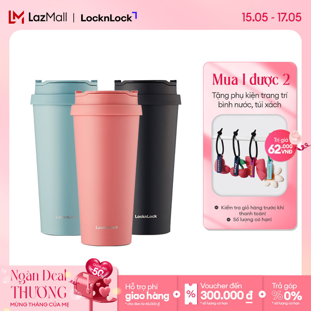 LHC4279 - Bình giữ nhiệt Lock&Lock có 2 nắp thay thế New Clip Tumbler 540ml - 3 màu, Nắp kín và nắp 