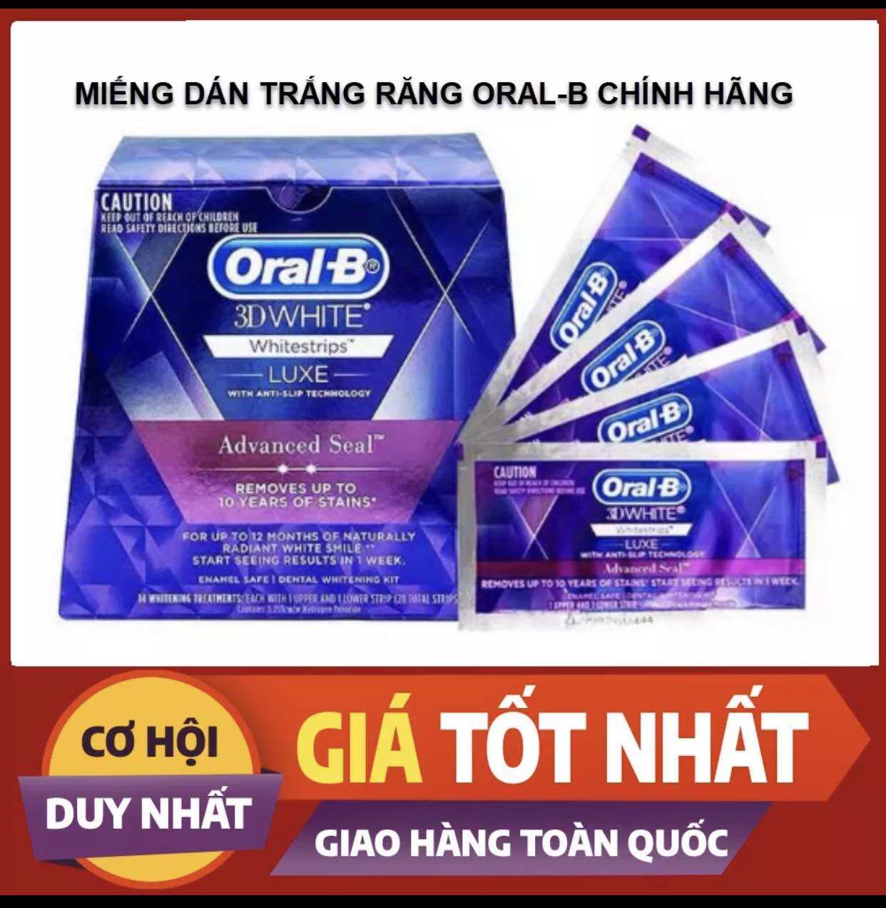 Miếng dán tẩy trắng răng OralB 3D White Whitestrips (1 hộp 14 cặp: 28 miếng )