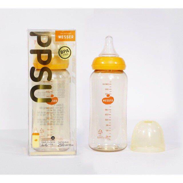 Bình sữa wesser cổ hẹp nhựa ppsu cao cấp, có van chống sặc đủ 3 size 60ml, 140ml, 240ml