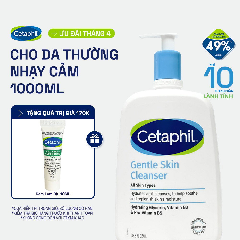 Sữa rửa mặt dịu lành cho da nhạy cảm Cetaphil Gentle Skin Cleanser 1000ml