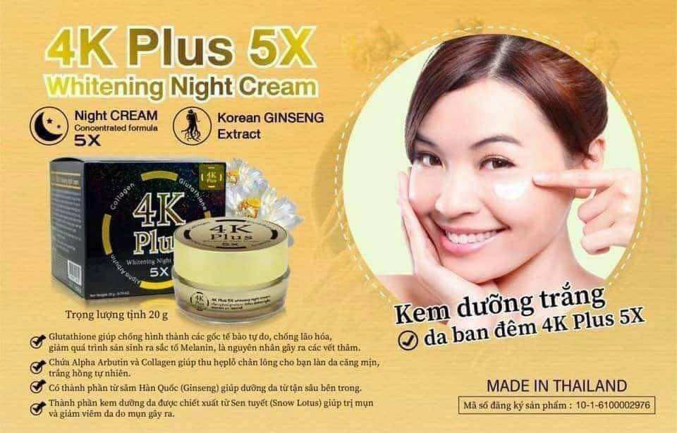 Kem Sâm  Dưỡng Trắng Da Ban Đêm 4K PLUS Thái Lan