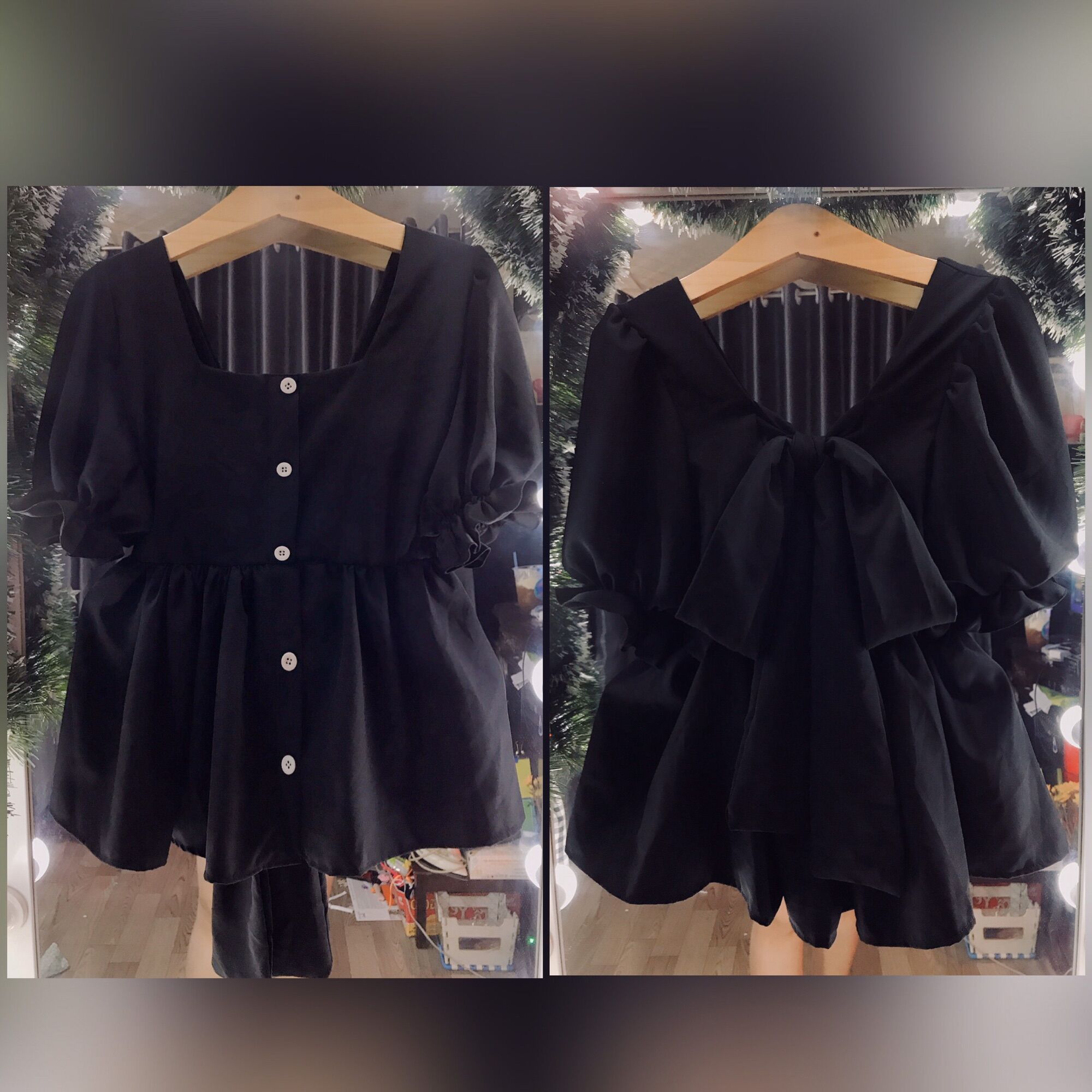 [bigsize 60-80kg] Áo thắt nơ lưng đính nút (có lẻ chân váy)