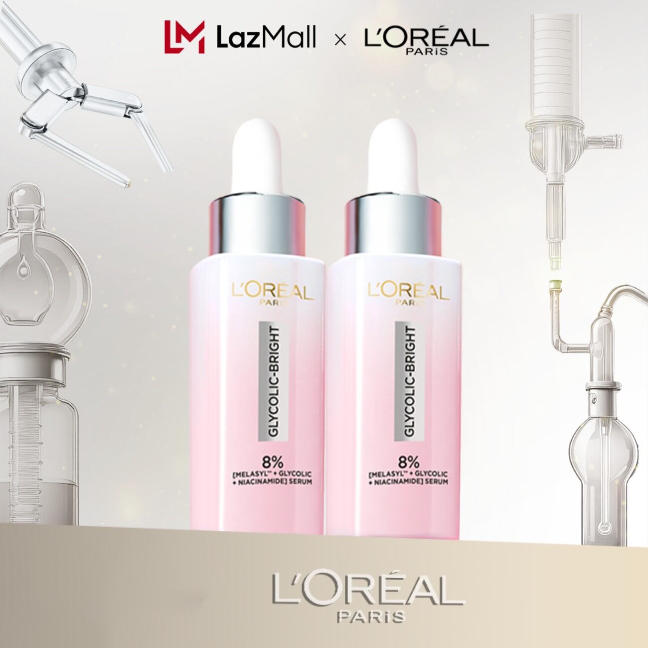 Bộ 2 Serum Glycolic Melasyl 8% [Melasyl+Glycolic+Niacinamide] dưỡng sáng da, mờ thâm mụn & nám Loreal Paris