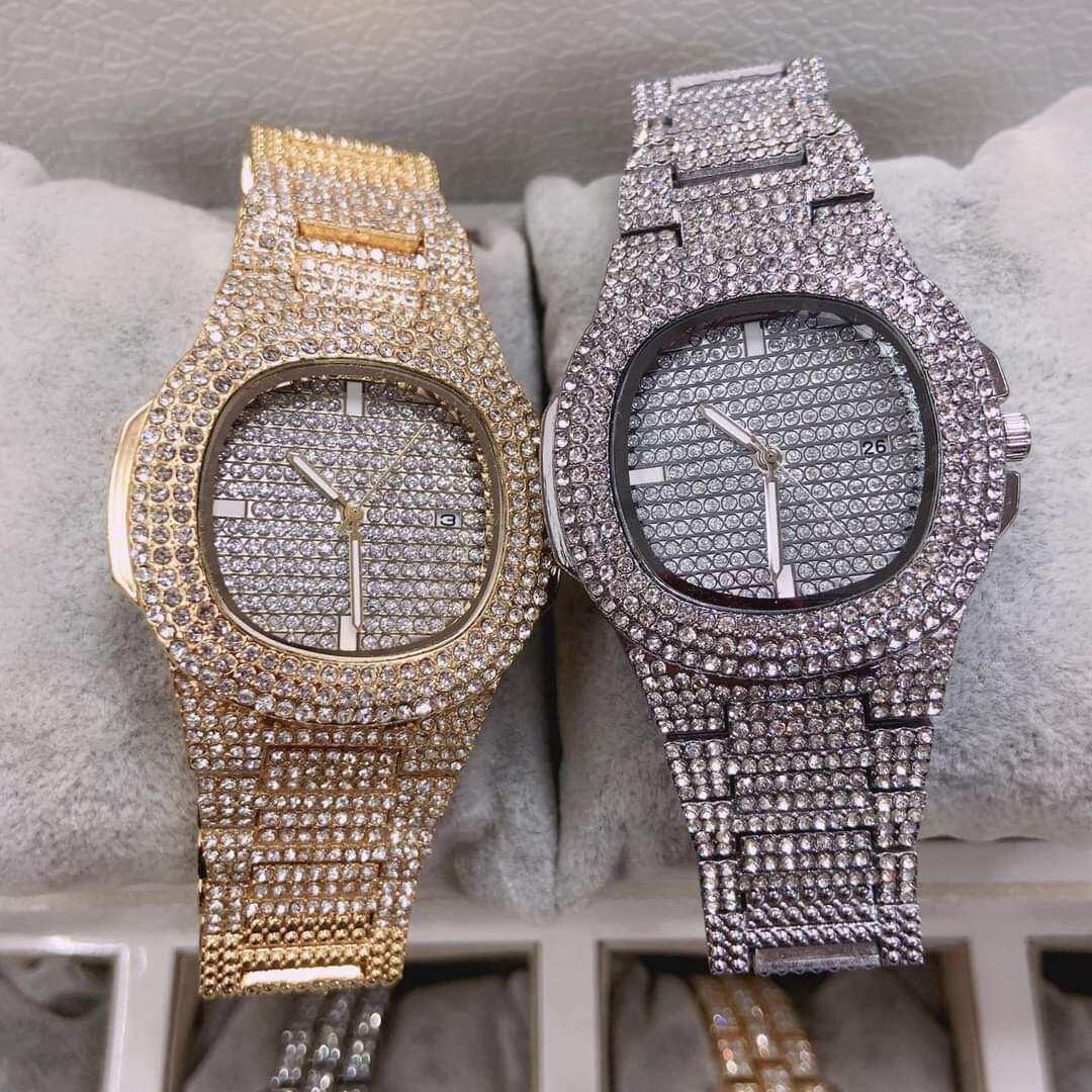 Đồng hồ nam sang trọng Rhinestone mặt vuông đính đá mặt đồng hồ 36mm dây đồng hồ 29mm bảo hành 6 tháng